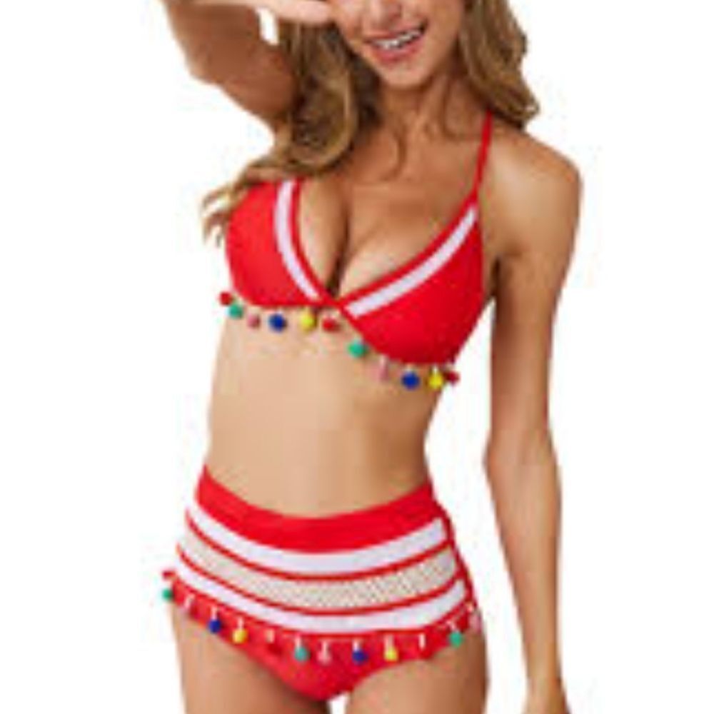 BRAND NEW DIANA SECRET HIGH WAIST TWO PIECE BIKINI SET PADDED SOLID SWIMSUITS